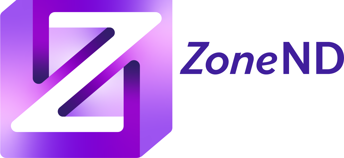 ZoneND logo - White 'Z' on a purple background